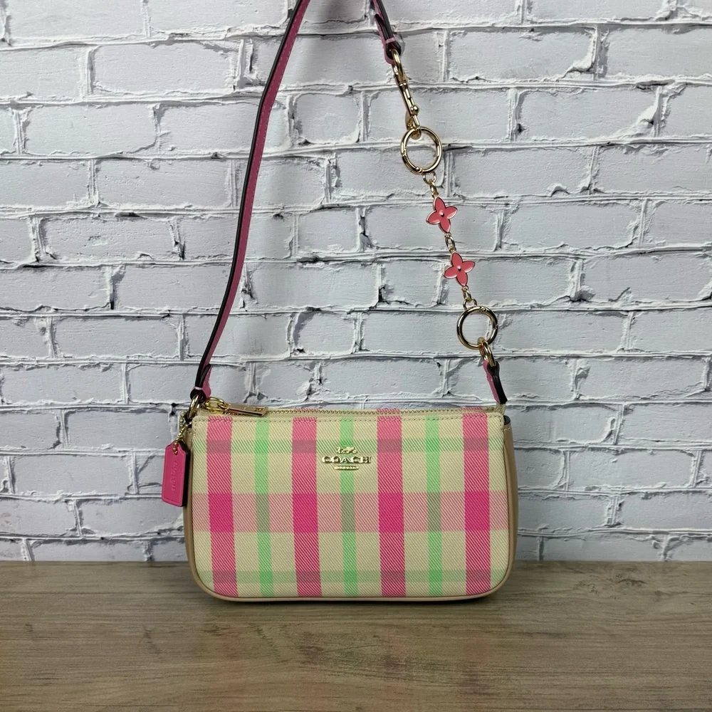 NWT Coach Nolita 19 With Plaid Print Small Bag Wristlet With chain extender